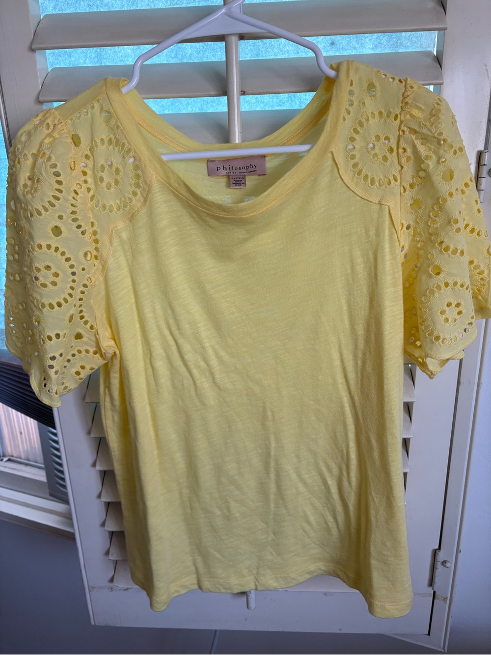 Philosophy Soft Yellow Tee with Eyelet Lace Sleeves